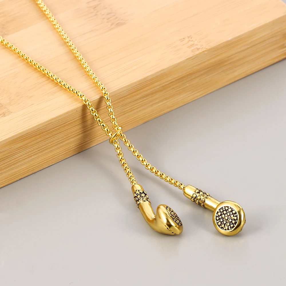 Hip-Hop Music Headphones Pendant Necklace for Men