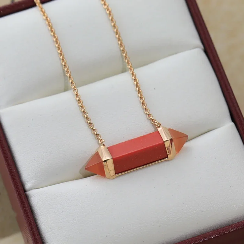 

Pure 925 Sterling Silver Trend brand Luxury Jewelry for Men & Women Colored Stone rectangular pendant necklace for couples gifts