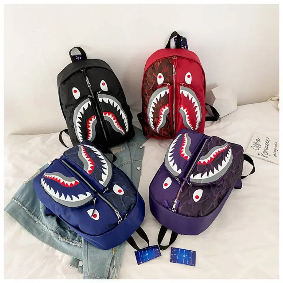 

New shark schoolbag personality graffiti student backpack men's and women's fashion trend backpack