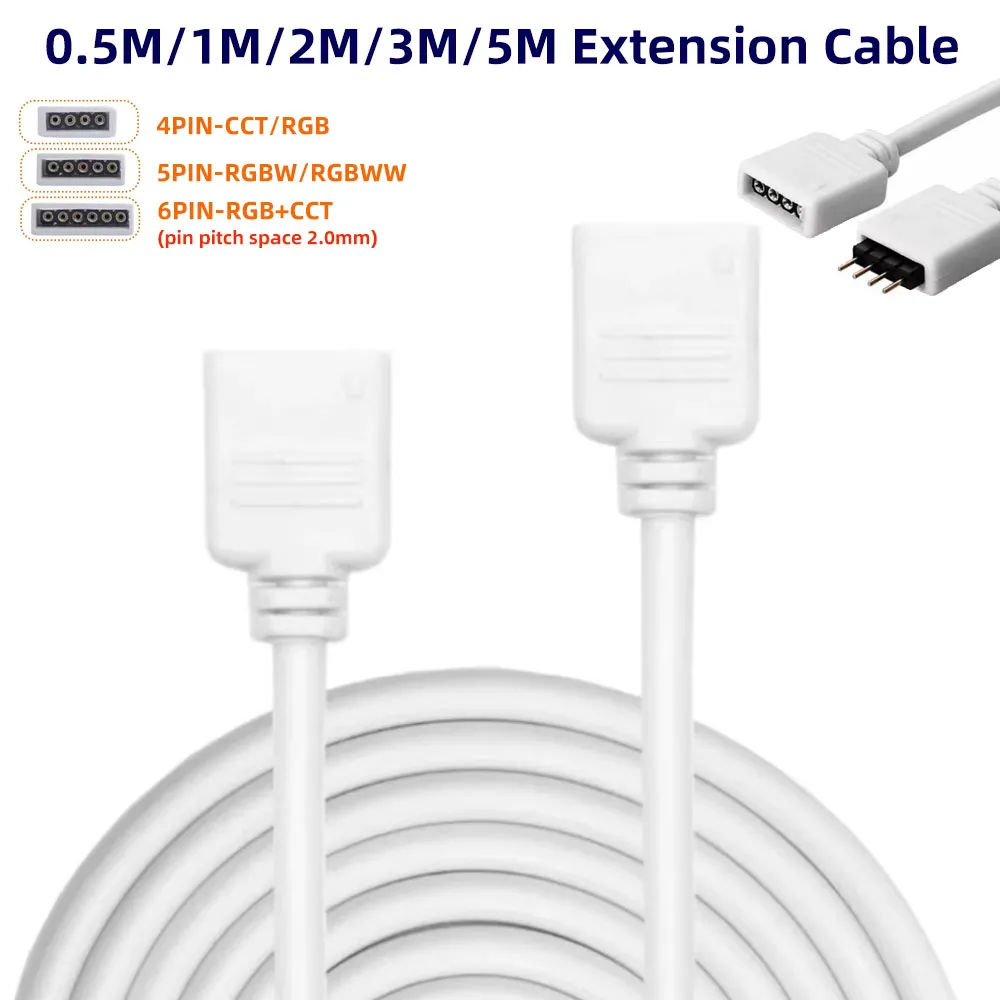 Multicolor LED Strip Extension Cable with Pin Adapter - Various Lengths and Connector Options