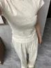 Sweet Rabbit Print T-shirt Pant Sets Women Summer O-neck Slim Tee Eyelet Straight Long Pants Casual Soft Cotton Home Pajama Set 3