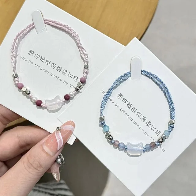 97857-359ac0.png Bracelet chat mignon fait à la main pour Couples, 2 pièces, corde à main Unique et élégante pour femmes et hommes, tissé en perles, bijoux de poignet, cadeaux