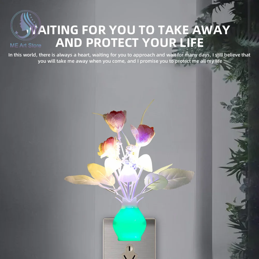 Colorful Luminous Vase LED Night Light US Plug Induction Dream Luminaria Lamp 3 LED Children's Bedroom Sleep Creative Gift Light