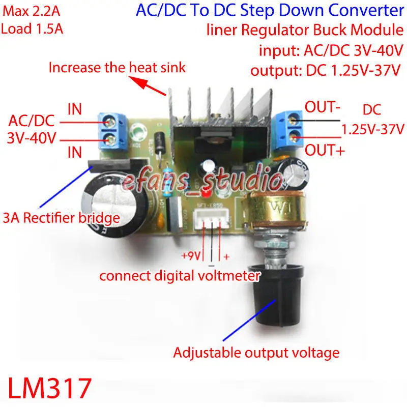 Lm317 Alimentatore Regolabile Da Ac/Dc A 5V 12V 24V Alimentatore Cc Regolabile Continuo Parti Di Formazione Didattica Fai Da Te