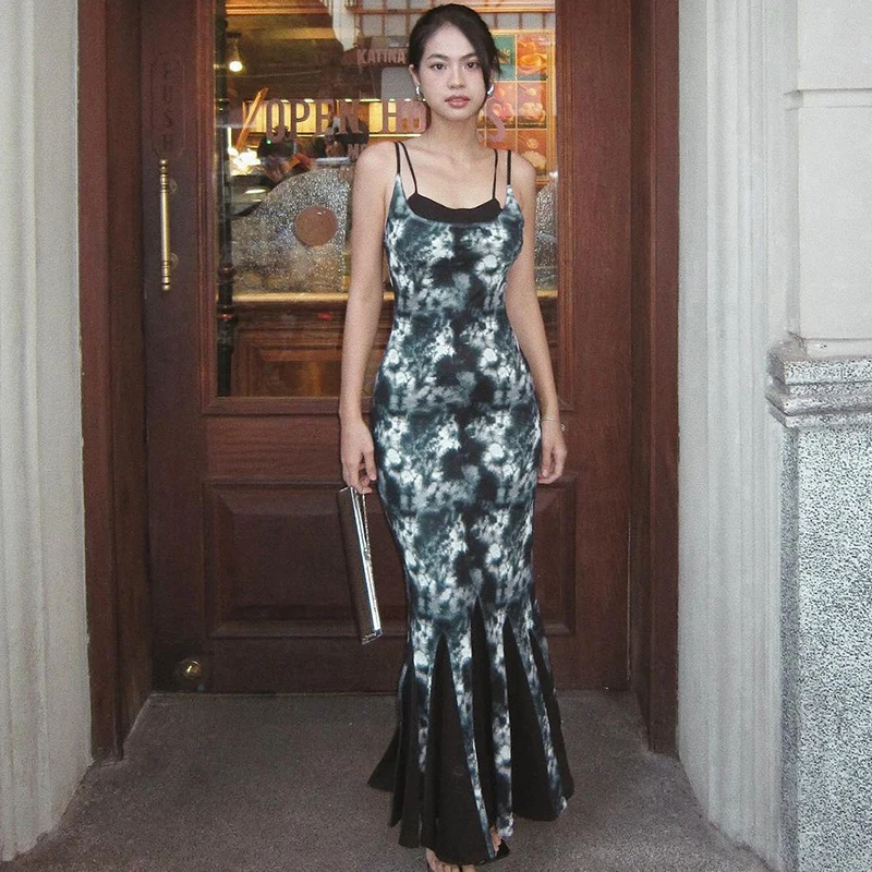 

Женское платье без рукавов Lygens, с цветочным принтом, с разрезом, на бретелях-спагетти, элегантное женское Клубное платье для отпуска, Новое поступление, Повседневная корейская ткань