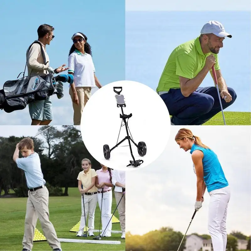 Golf Bag Push Cart 2 Wheel Hand Bag Trolley Iron Foldable Lightweight Portable Display Stand Attachment Storage Tool With Ball