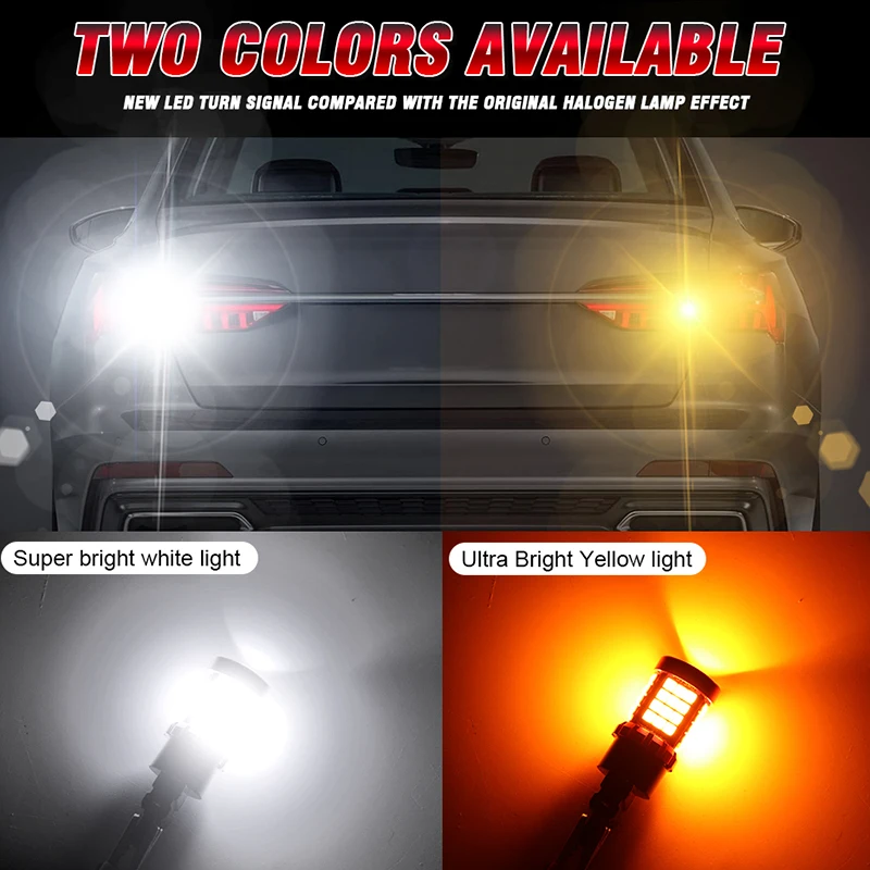 CARLITEK LED Turn Signal Bulbs 7440 7443 W21W W21 5W, Amber Yellow Canbus No Hyper Flash 2PCS 3156 3157 P27 7W T20 T25 - Image 5
