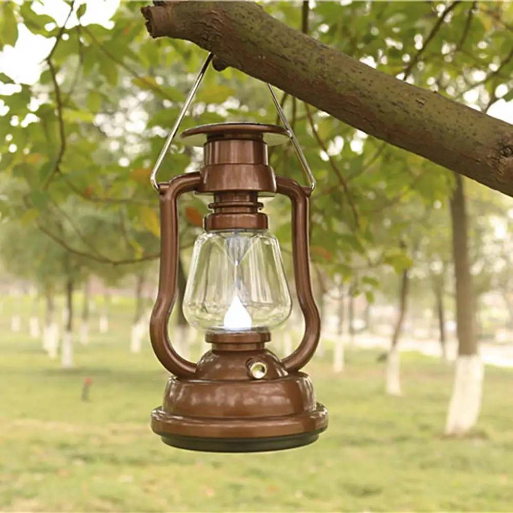 

Camping Lantern Hand-crank Charging Solar Operated Retro Portable Handle 3 Modes Illumination Adjustable LED Emergency Light Lam