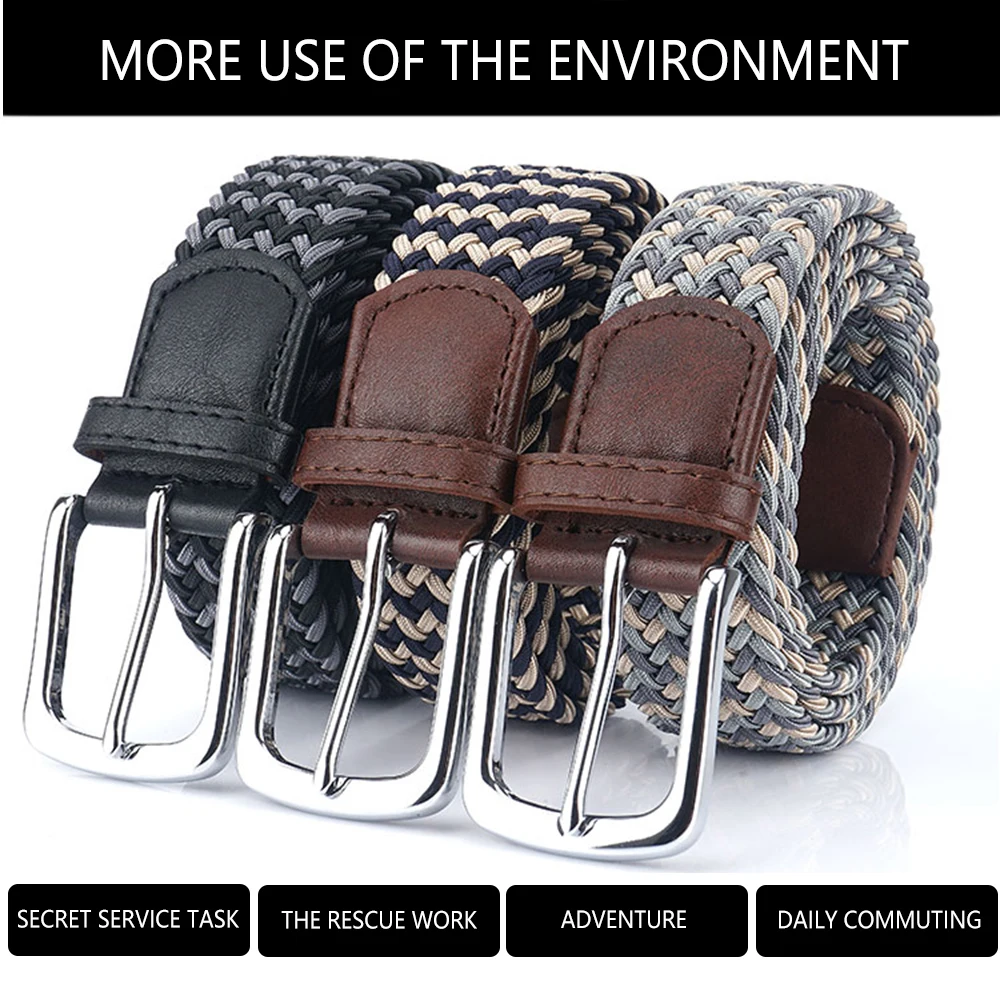 TUSHI Belt Men's Fashion Comfort Stretch Belt Braided Non-hole Student Jeans Casual Business Simple Wild Elastic Woven mens belt jeans belts