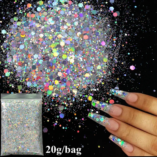 Iridescent Chunky Glitter For Nails Art Decoration Mix Hexagon