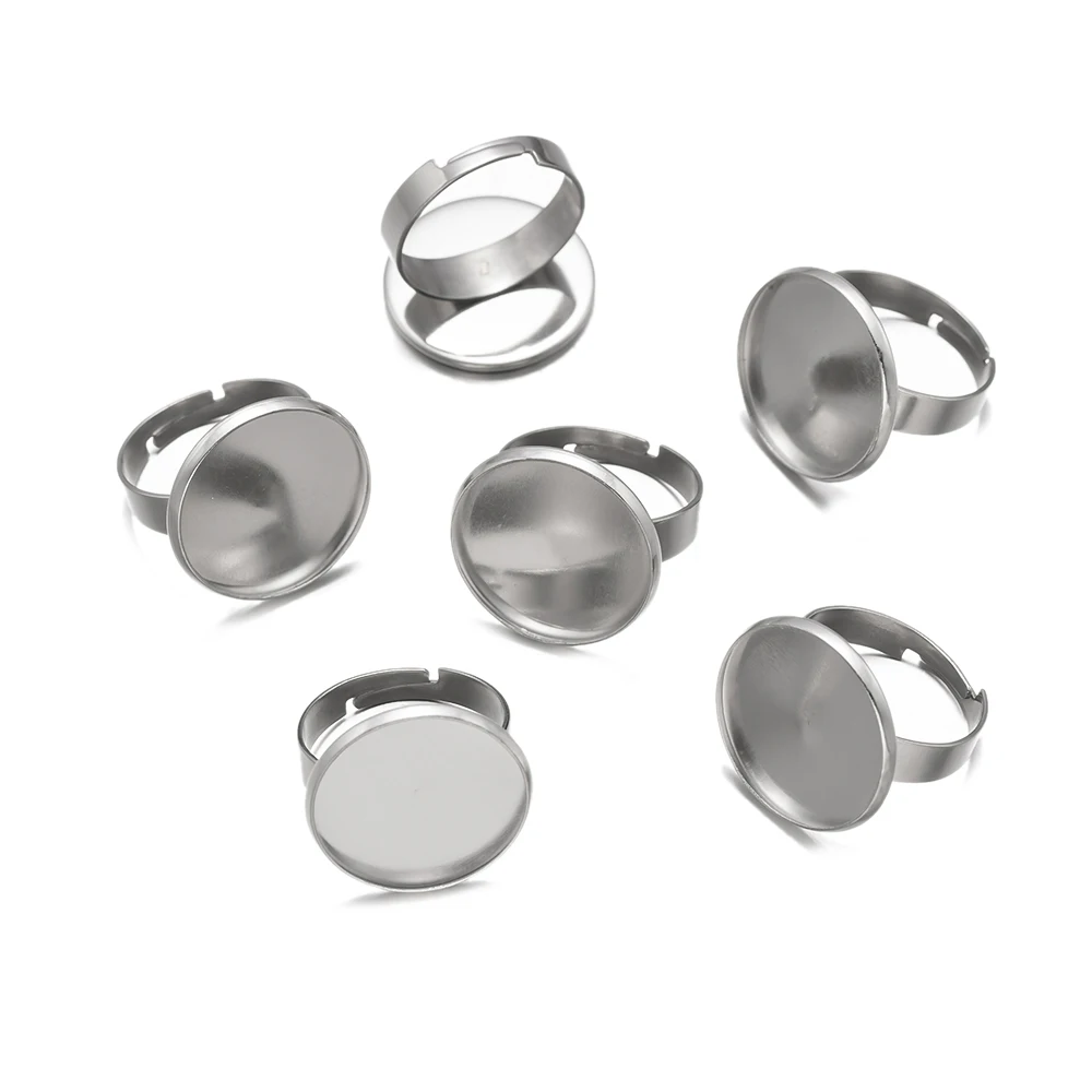 10 Stücke 6/8/10/12/14/16/18/20mm Edelstahl Einstellbare Ring Glas Cabochons Einstellung Blank Basis DIY Schmuck Machen Zubehör – Detail 2