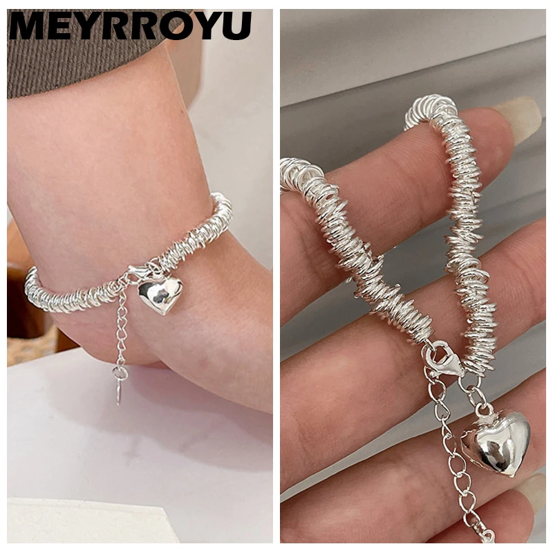 

MEYRROYU 2022 Hip Pop Heart Thick Chain Bracelet For Women Girl New Fashion Vintage Hand Jewelry Party Gift pulseras mujer
