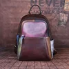 2024 New Hand-painted Panelled Women Backpack Genuine Leather Female Retro Bag Leisure Vintage Travel Backpack Mochila 3