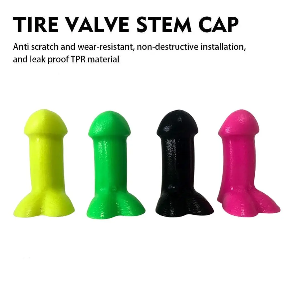 Set of 4 Humorous Novelty Tire Valve Stem Caps - Dust-Proof Prank Accessories