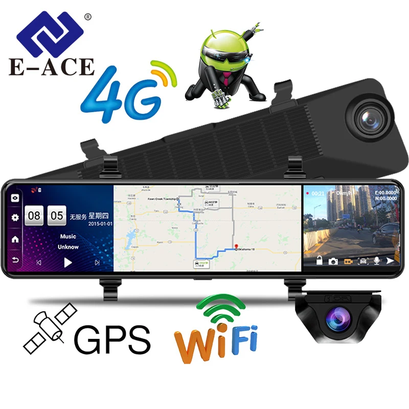 E-ACE 자동차 DVR 백미러 대시 캠, GPS 네비게이션 비디오 녹음기, 블랙 박스, 지지대 1080P 후방 카메라, 4G 안드로이드 8.1, 12 인치 Best Top5 E-ACE 자동차 DVR 백미러 대시 캠, GPS 네비게이션 비디오 녹음기, 블랙 박스, 지지대 1080P 후방 카메라, 4G 안드로이드 8.1, 12 인치 Best Top5
