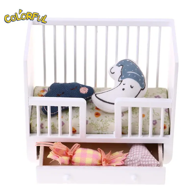 1Set112DollhouseMiniatureMiniBabyBedwithPillowdollhouse