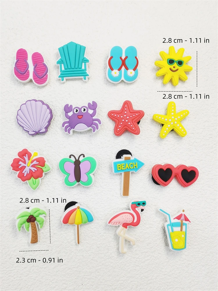 16PCS Strand Urlaub Serie PVC Schuh Charms DIY Dekorationen Abnehmbare Clogs Schuh Schnallen Zubehör Lustige Muster Schuh Clips – Detail 4