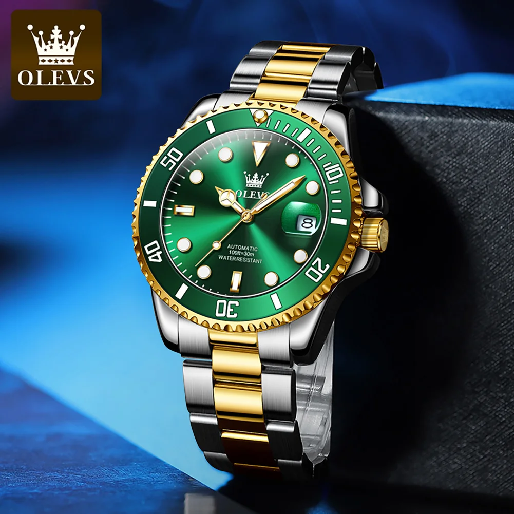 OLEVS-Reloj mecánico automático para Hombre, pulsera de mano luminosa, resistente al agua, correa de acero inoxidable, marca superior, regalo de lujo, 6650