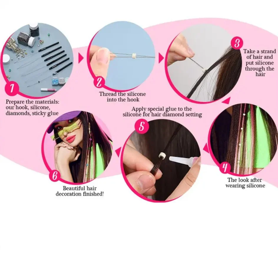 10 pcs Hair Extensions Loop Needle Pulling Hook Tool Needle Threader Loop Tool for Silicone Microlink Beads