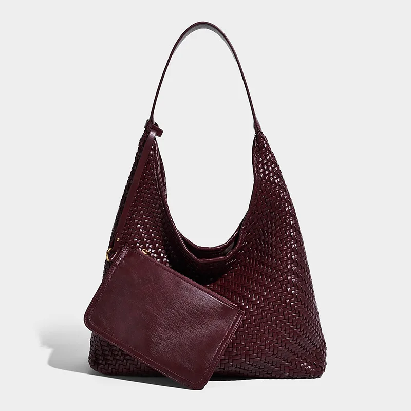 Women Premium Handbag 2025 New Vintage Spacious Woven Pattern Tote Bag Fashionable Single Shoulder Underarm Bag for Commuting 2