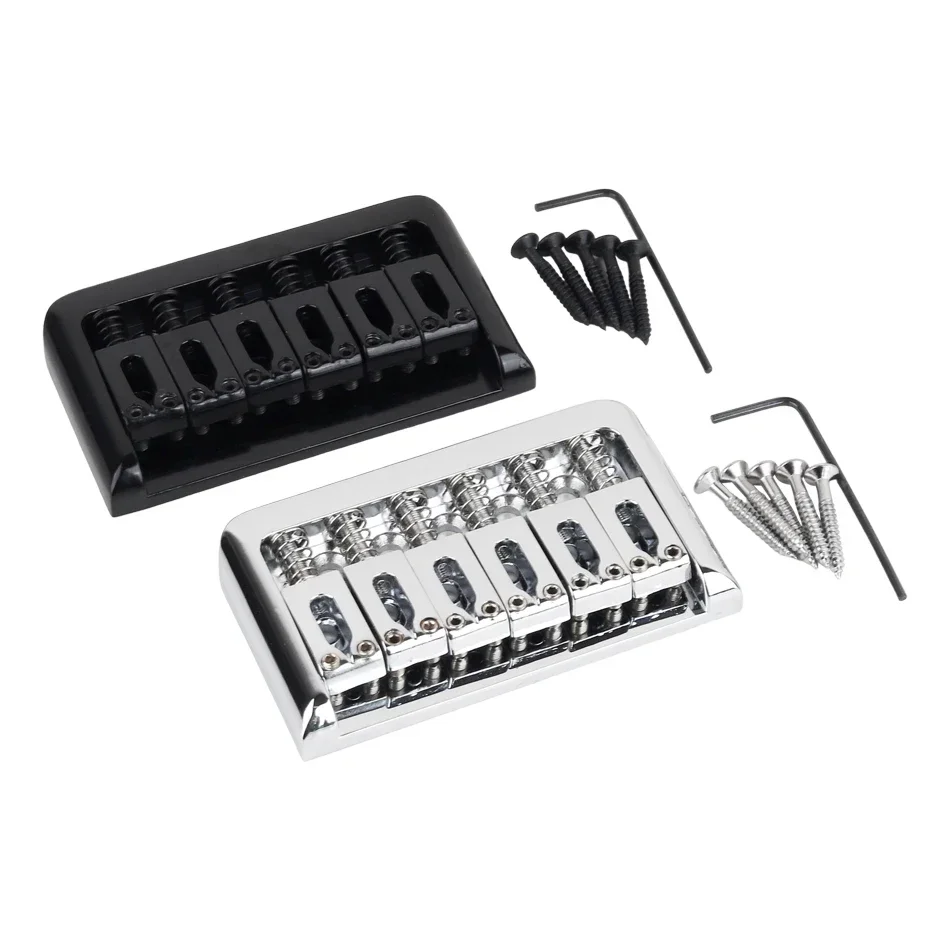 Gearlly 52,5 mm feste Hardtail-Brücke, nicht-Tremolo-E-Gitarrenbrücke für 6-saitige E-Gitarren-Zubehör, Chrom/Schwarz