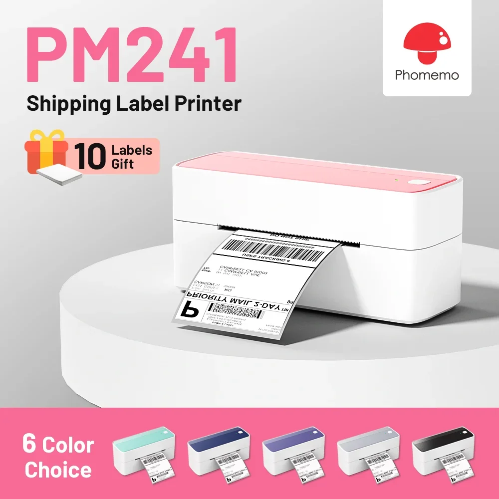 Phomemo Imprimante d'étiquettes Bluetooth, PM241BT Imprimante Thermique  Ttiquette 4X6, Imprimante d'étiquettes d'expédition Bluetooth Label Printer