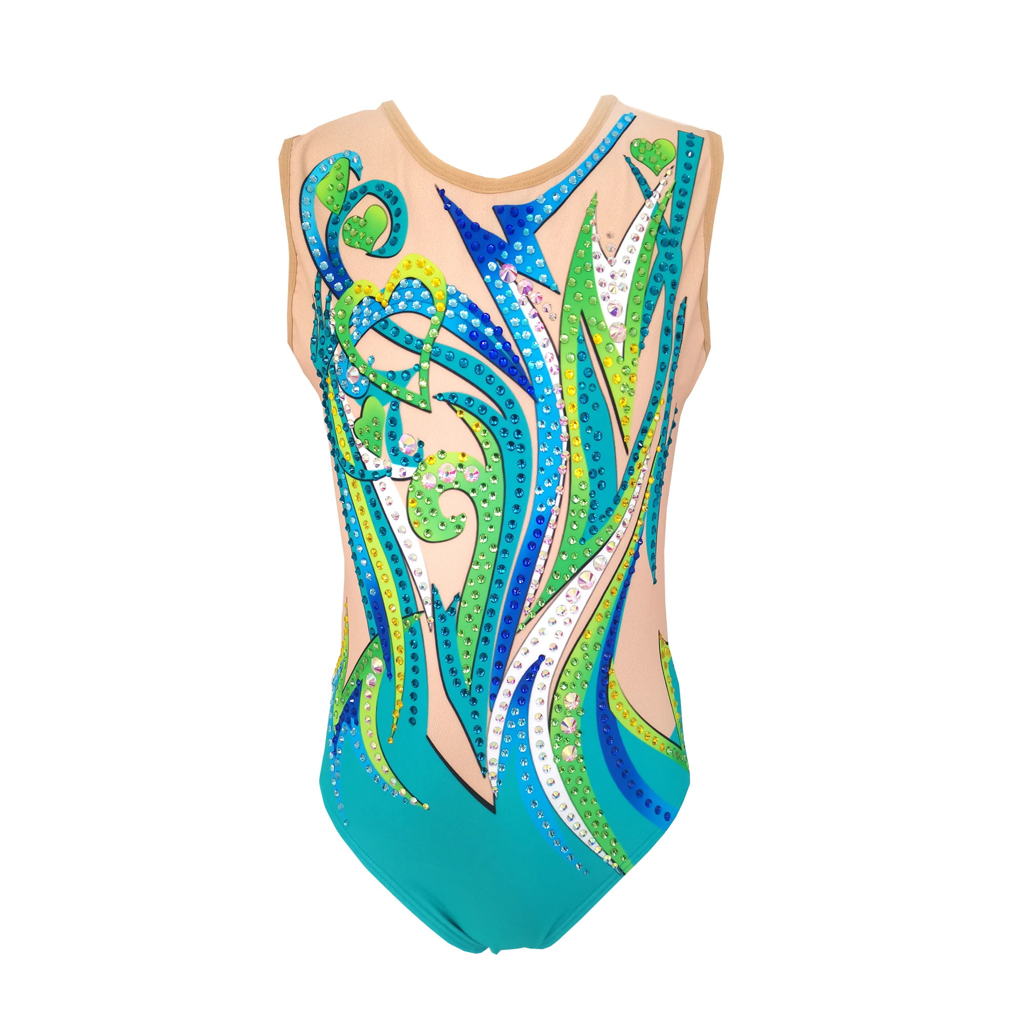 LIUHUO Customized Rhythmic Gymnastics Leotards Girls Women Cyan Green