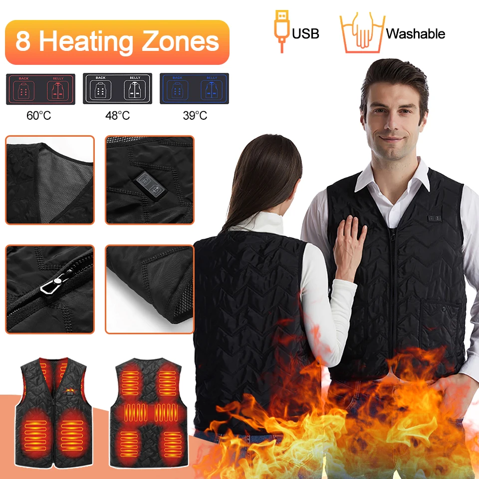 

Winter Eight Zone Heating Cotton Vest Self-heating Vest Electric Heating Vest Constant Temperature USB Smart Unisex Heating Suit