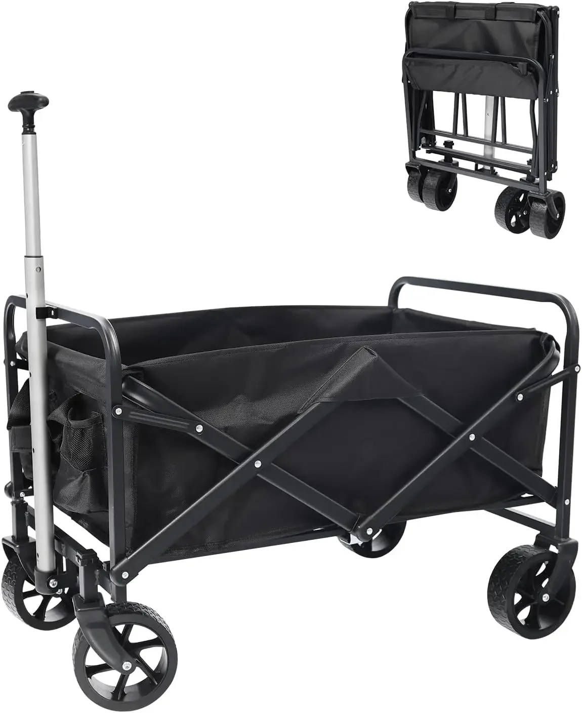 Portable Hand Cart Utility Wagon Wheels Collapsible Wagon Two Drink Holders