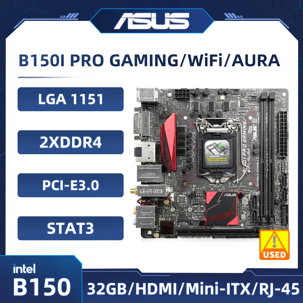 LGA 1151 마더보드 ASUS B150I 프로 게이밍, 와이파이, 아우라 인텔 B150 마더보드, DDR4 32GB, 6 세대 코어 i7i5i3 CPU M.2 USB3.0 HDMI용