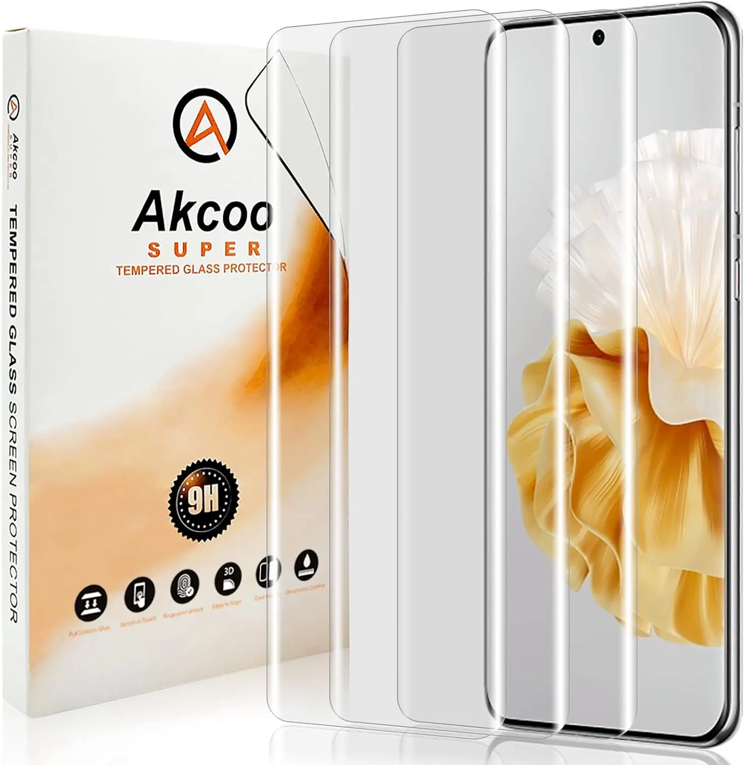 [3 Pack Screen Protector for P60 Pro, Tempered Glass UV Set, Fingerprint-ID Compatible,Sensitive Touch,9H Anti-Scratch