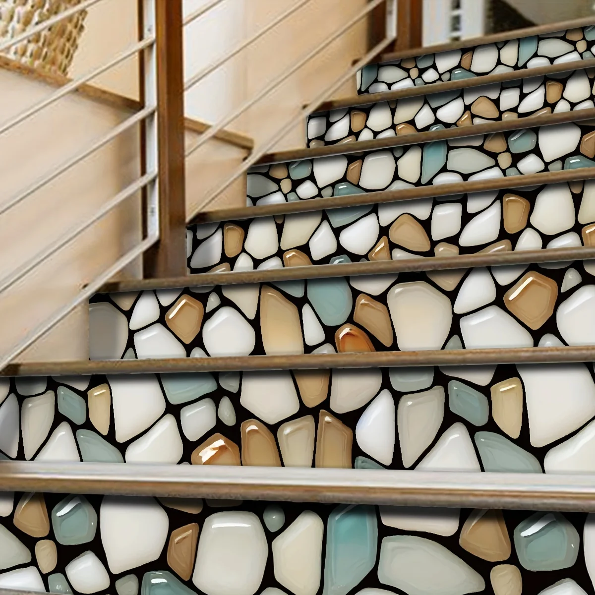 6PCS realistic cobblestone pattern staircase stickers moisture-proof self-adhesive decorative wallpaper home decoration wallpape
