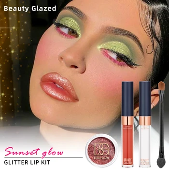 BEAUTY GLAZED 6 Colors DIY Glitter Liquid Lipstick Shiny Lip Gloss Diamond Waterproof Long Lasting Liptint Kit with lips brushes 10