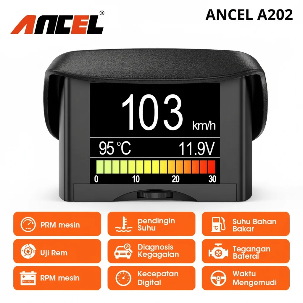 ANCEL A202 OBD2 Scanner Digitales Auto-Instrument für Geschwindigkeit, Temperatur, Kraftstoffverbrauch, Spannung und Fehlercode-Diagnose