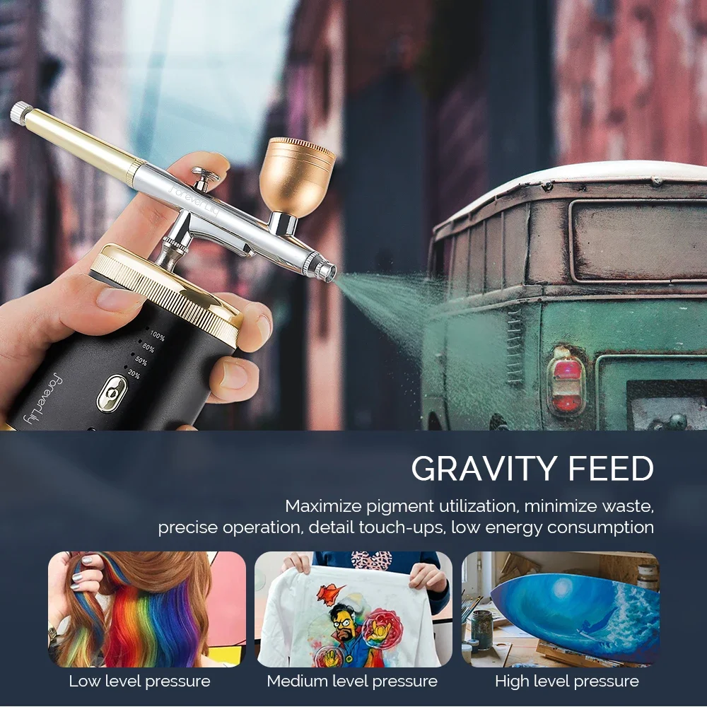 1800mAh Dual-action Mini Air Compressor Kit 0.3mm Nail Airbrush for Nails Cake Makeup Paint Air Spray Gun Oxygen Injector 5