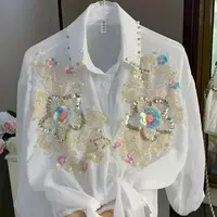 Chemisiers et Cardigans Brodés de Paillettes Scintillantes pour Femmes – Hauts Coréens Populaires Anti-UV Printemps-Été 2