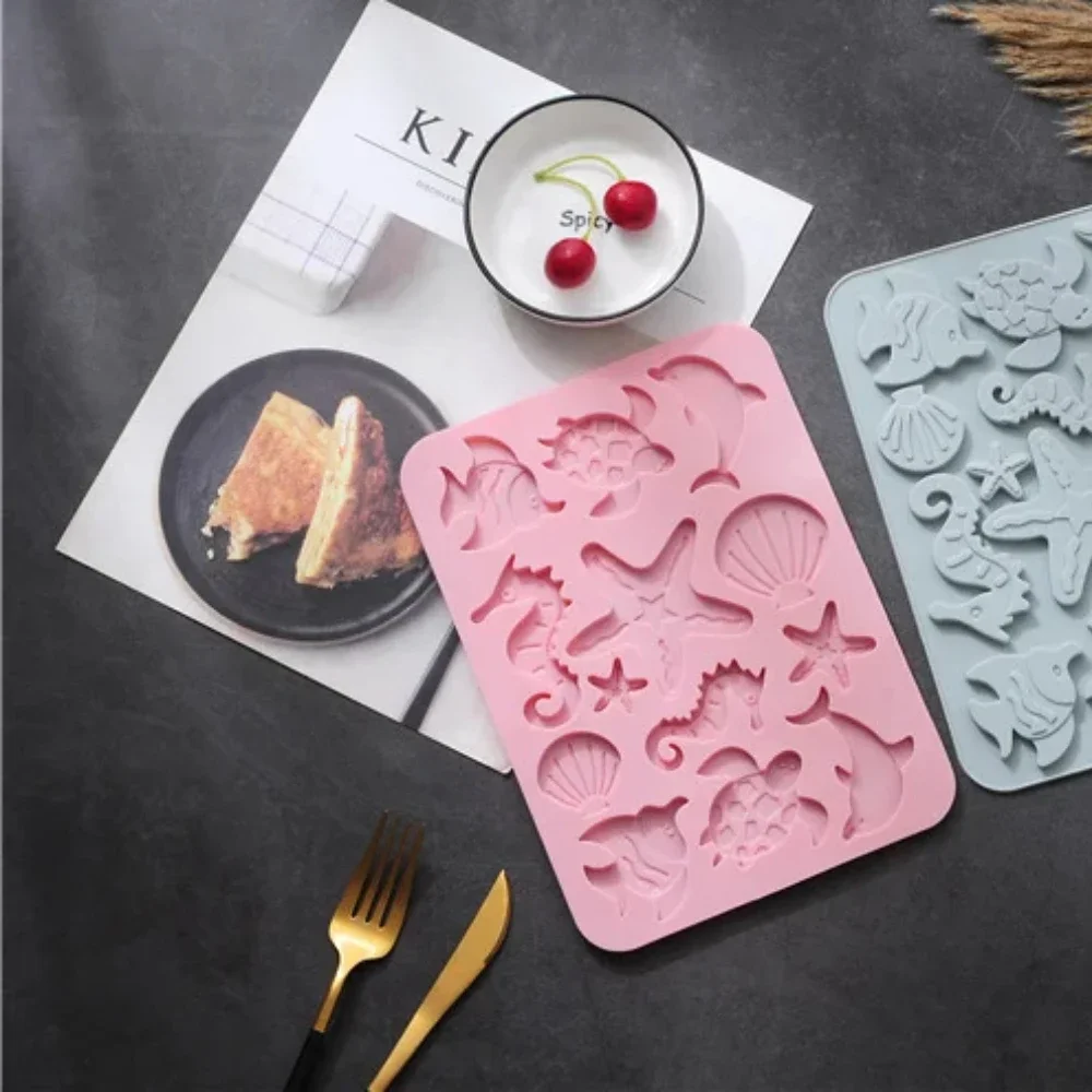 Silicone Fish Dolphin Cake Mold Seahorse Shell Mould Starfish Sea Turtle Cake Border Fondant for Kitchen Baking Decoration Molds