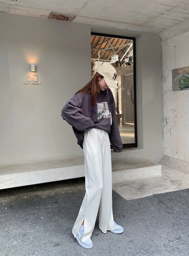 Alien Kitty 5 Colors XS-XL Women Split Solid Trousers Slim Spring Chic High Waist 2022 New OL Loose Casual Full Length Pants black pants