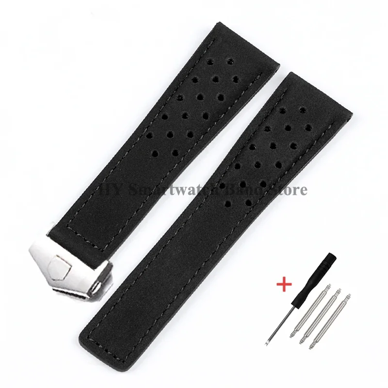 Genuine Leather Watch Strap with Brushed Cowhide and Solid Folding Buckle