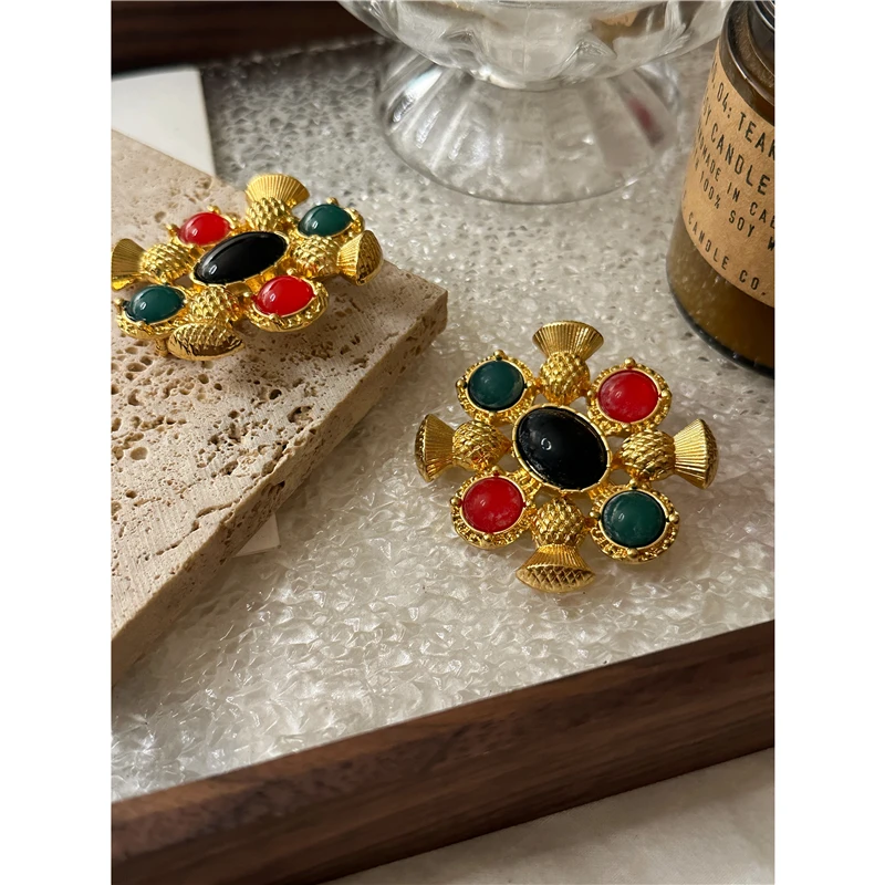 

Brass Retro Colorful Beads Brooches Women Jewelry Punk Party T Show Gown Runway Trendy Korean Japan Israel