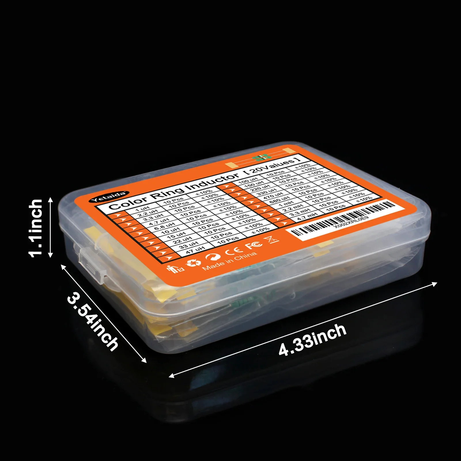 Surtido de inductores de 1/2W, 0,5 W, inductancia anillo de Color, 1UH-4.7MH, 20valuesX1, 0 Uds. = 200 Uds.