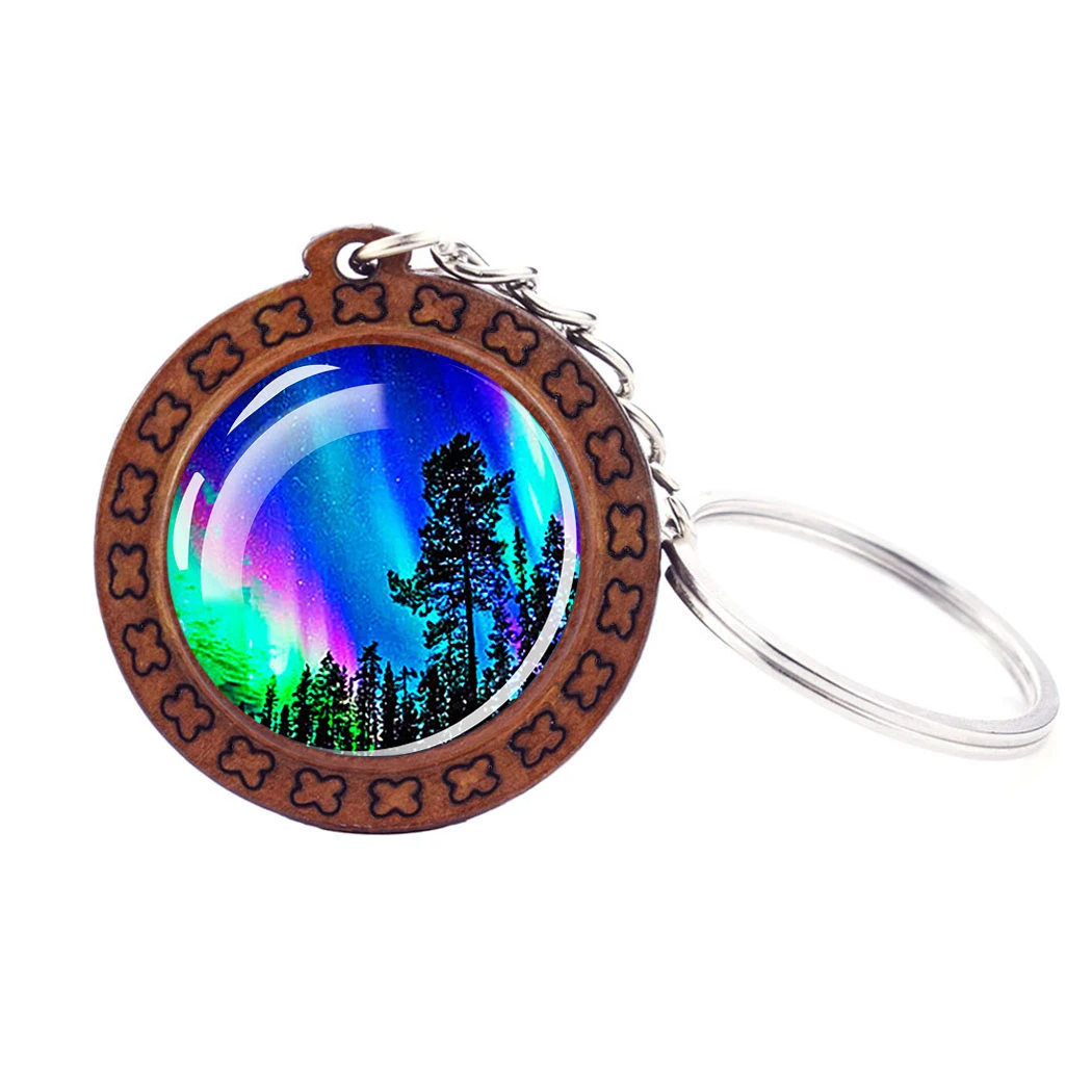 Luminous Aurora Polaris Pendant Keychain Retro Wooden Polar Light