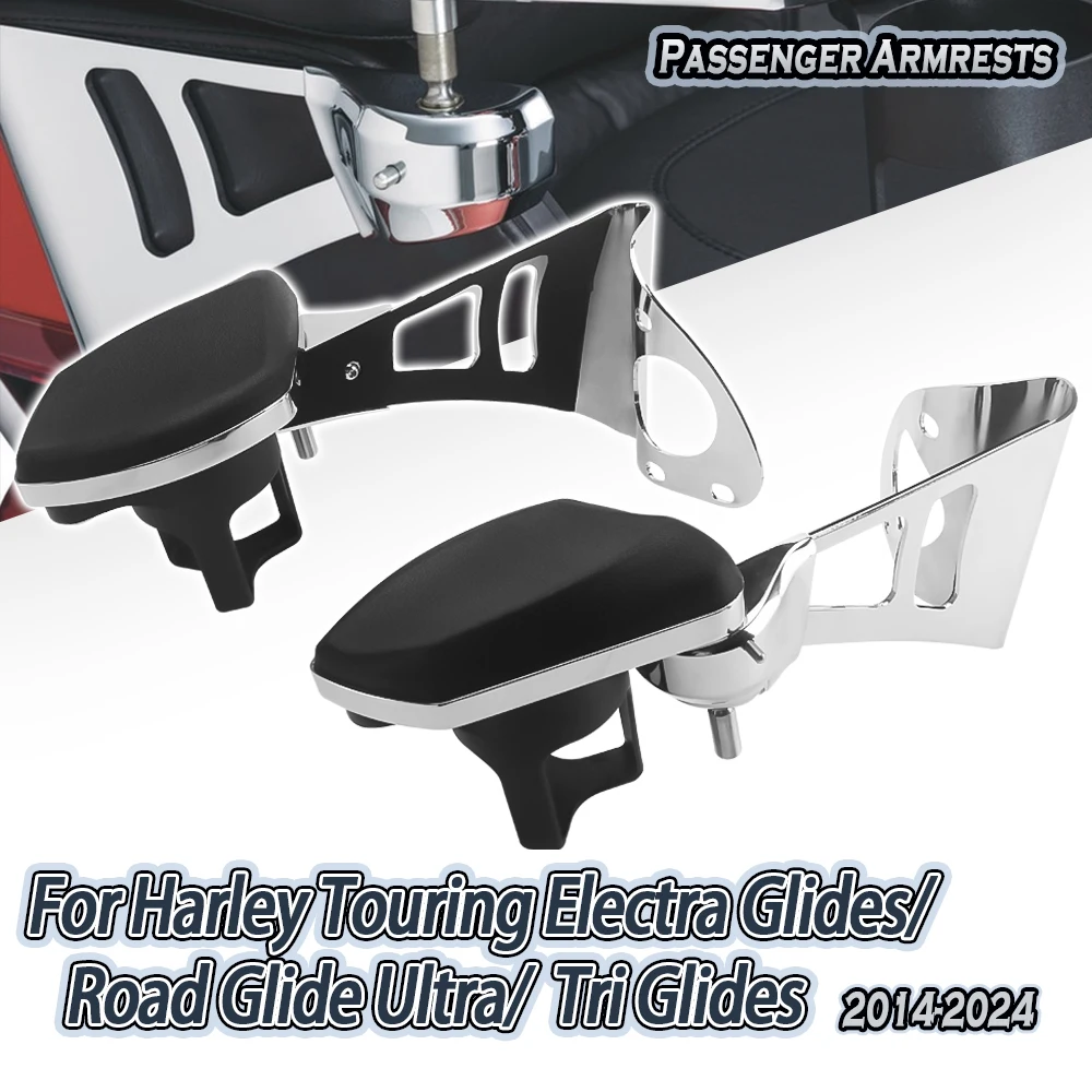 Passenger Armrests With Cup Holder – Chrome – Fits Harley Touring 2014-2024 (Electra Glide, Road Glide, Tri Glide)
