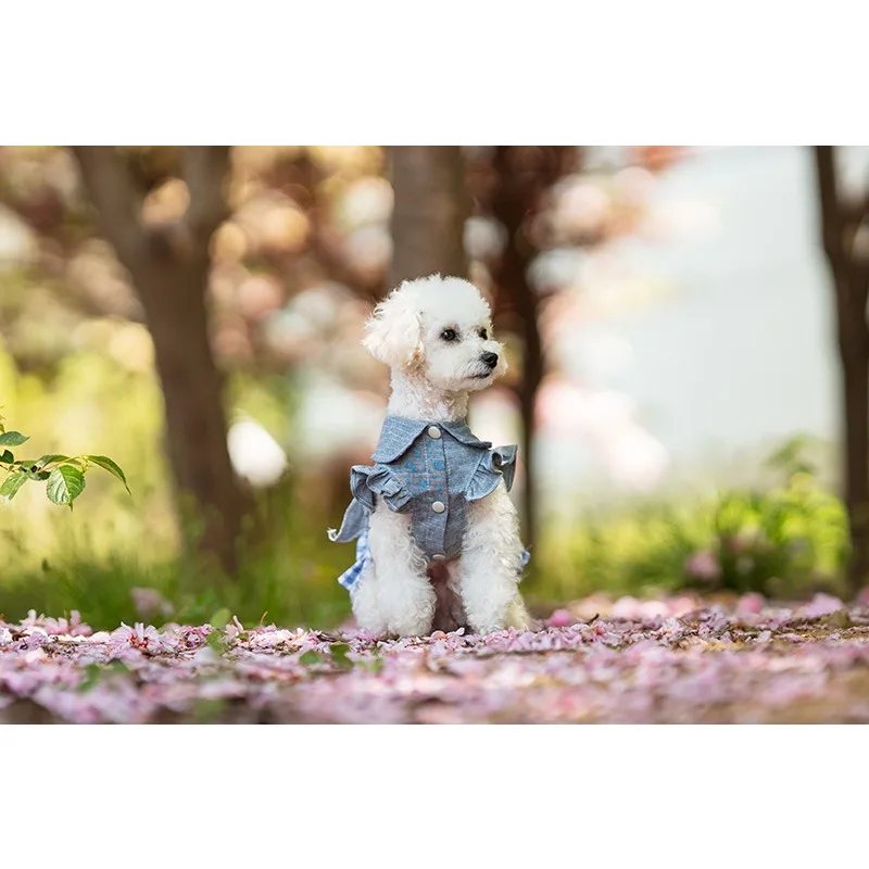 애완 동물 달콤한 카우보이 드레스 봄 여름 얇은 통기성 소형 및 중형견 공주 웨딩 드레스 강아지 옷