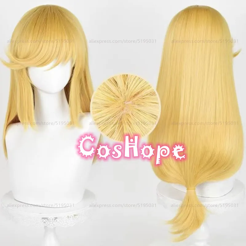 Applejack 여성용 코스프레 가발, 65cm 길이, 금색 노란색, 애니메이션 코스프레 가발, 내열성 합성 가발