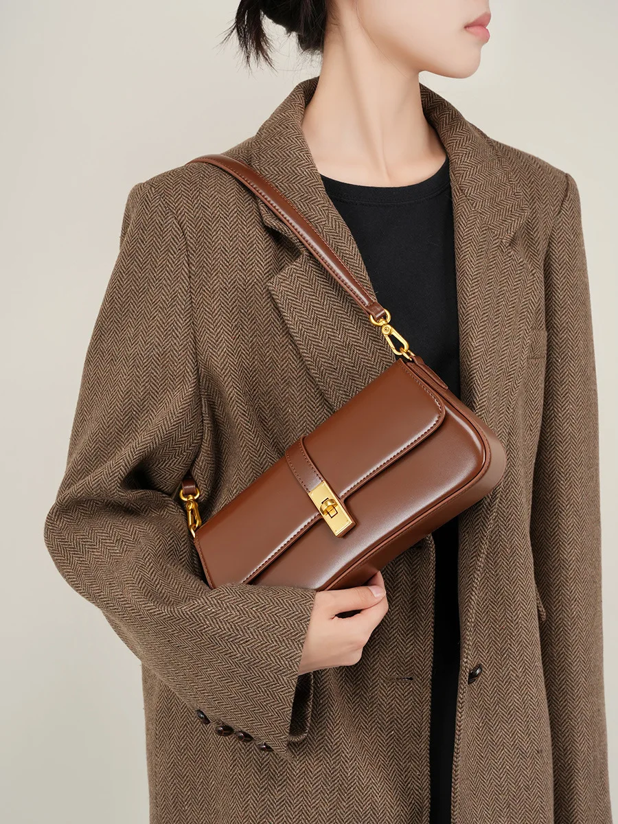 

hot underarm cowhide Genuine leather handbags women vintage shoulder bag female crossbody bags luxury high quality 2024