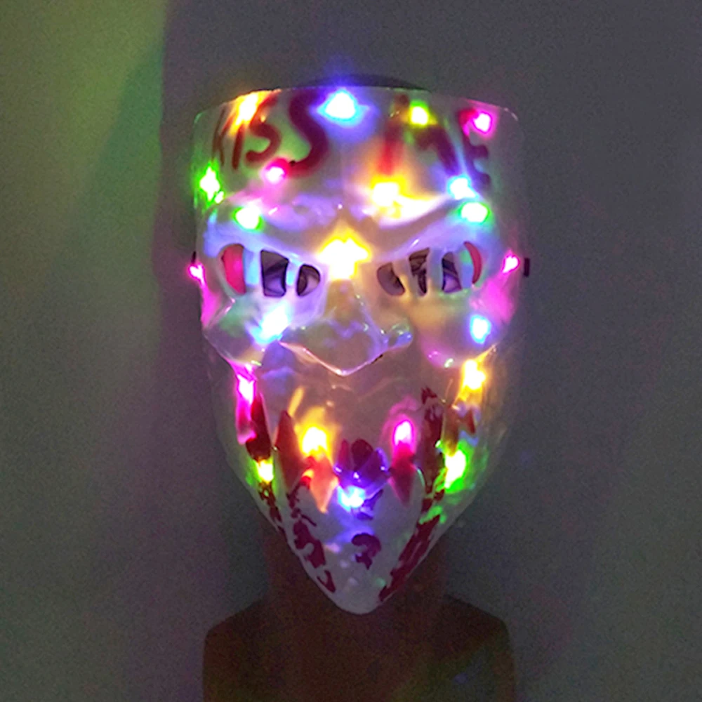 Maschera Horror Luminosa Colorata Led Incandescente Kiss Me Mask Neon Light Up Film Cosplay Purge Mask Halloween Party Costume Puntelli