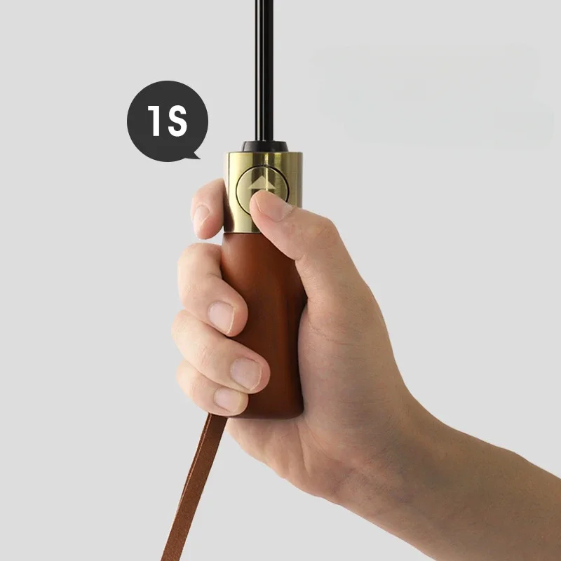 Automatic Wooden Handle Large Folding Windproof Umbrella