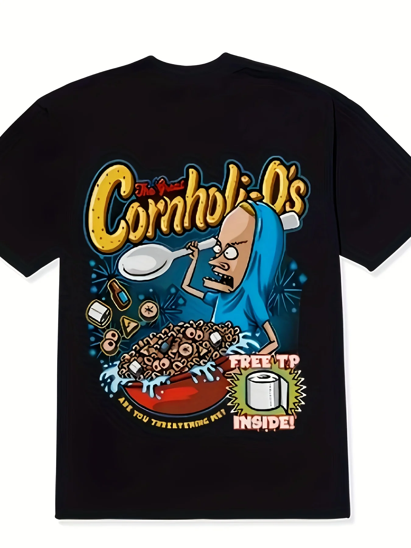 Men's Beavis & Butthead Cornholio Tee, 100% Cotton Retro Cartoon Black Tee