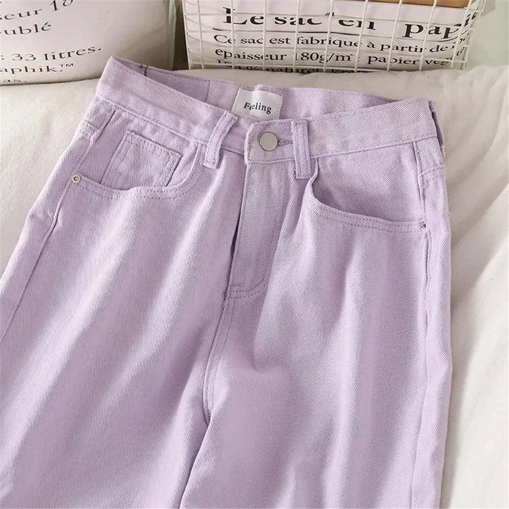 Women'S Jeans Vintage Straight Baggy High Waist Korean Fashion Streetwear  Casual Pants Femme Wide Leg Purple Mom Denim Trouser| | - AliExpress